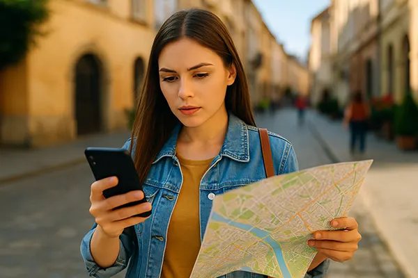 Femme utilisant une carte